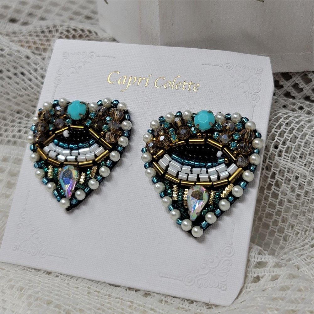 Capri Colette Rhinestone & Seed Eye Earrings Pierc - Picture 8 of 8